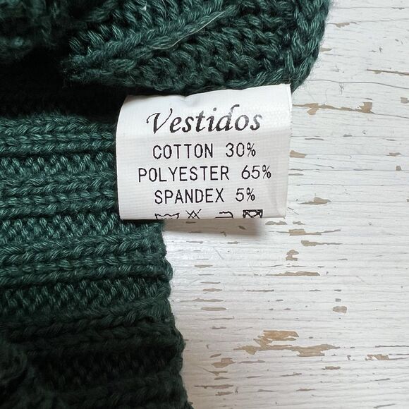 CHOLES Vestidos - Green - Cable Knit Sweater - Drop Sleeve - Mock Turtle Neck L - Picture 12 of 13